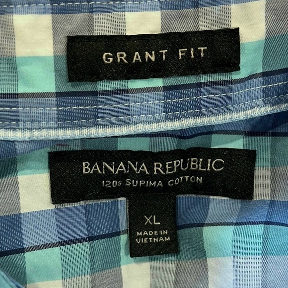 Banana Republic Men’s XL Grant Fit Blue Paid Long Sleeve Casual Button Up Shirt - Picture 7 of 9